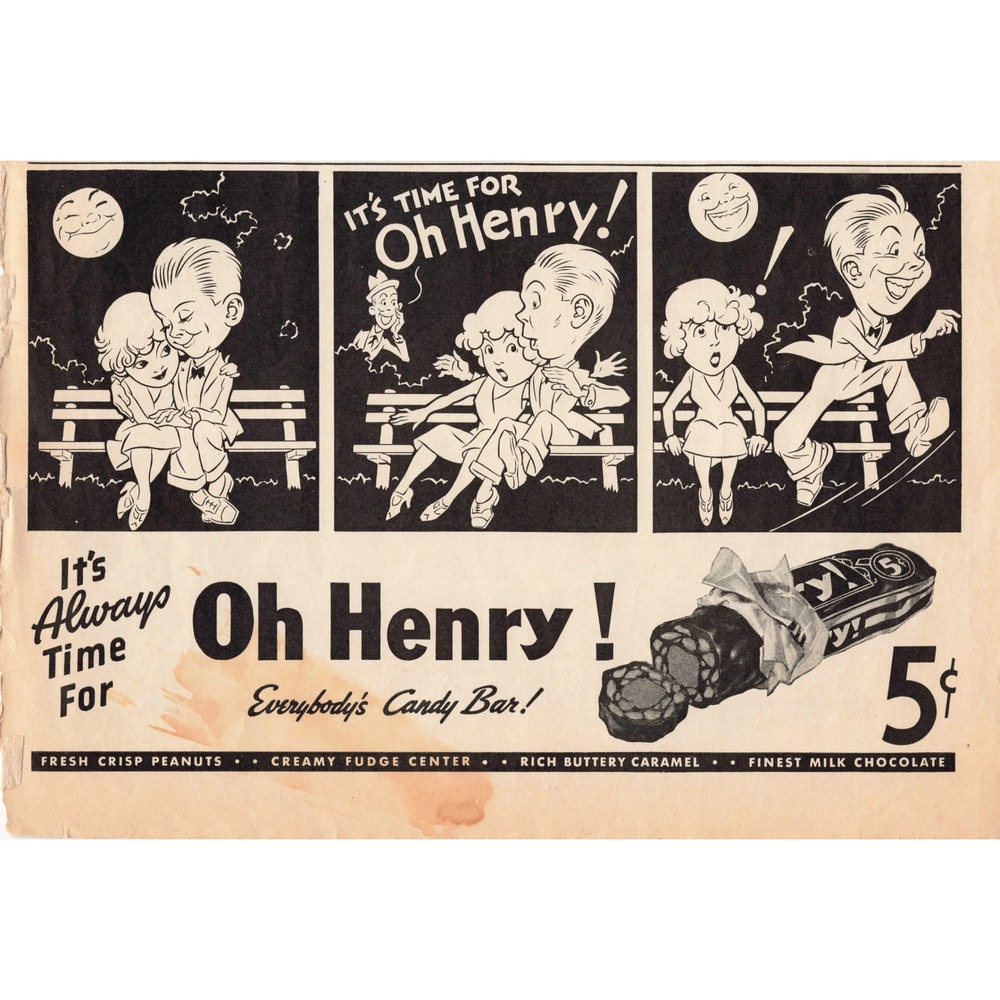 Vintage Oh Henry Candy Bar Magazine Ads Lot 6 Comic Style 5 Cent Confectionery - Picture 4 of 6